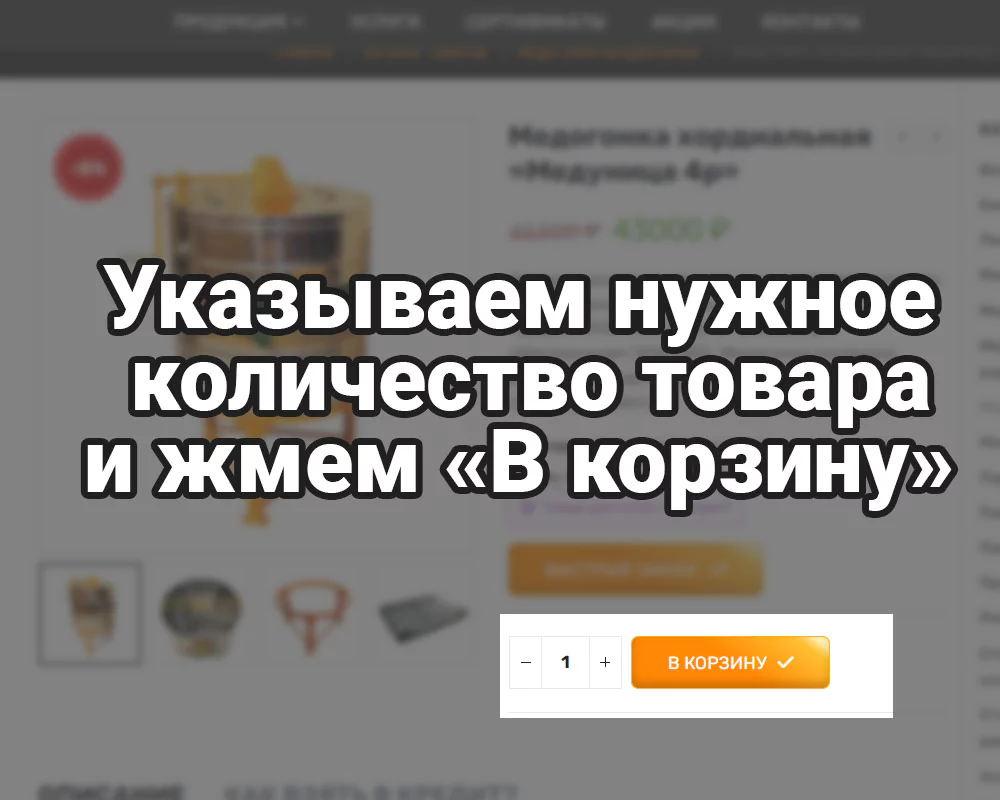 Указываем нужное количество товара и жмем «В корзину»